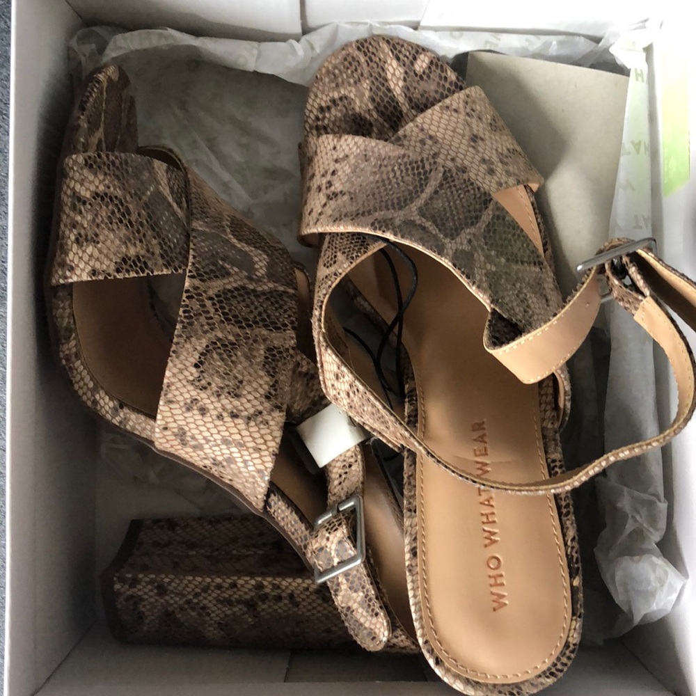 Who What Wear snake print block heel sandals